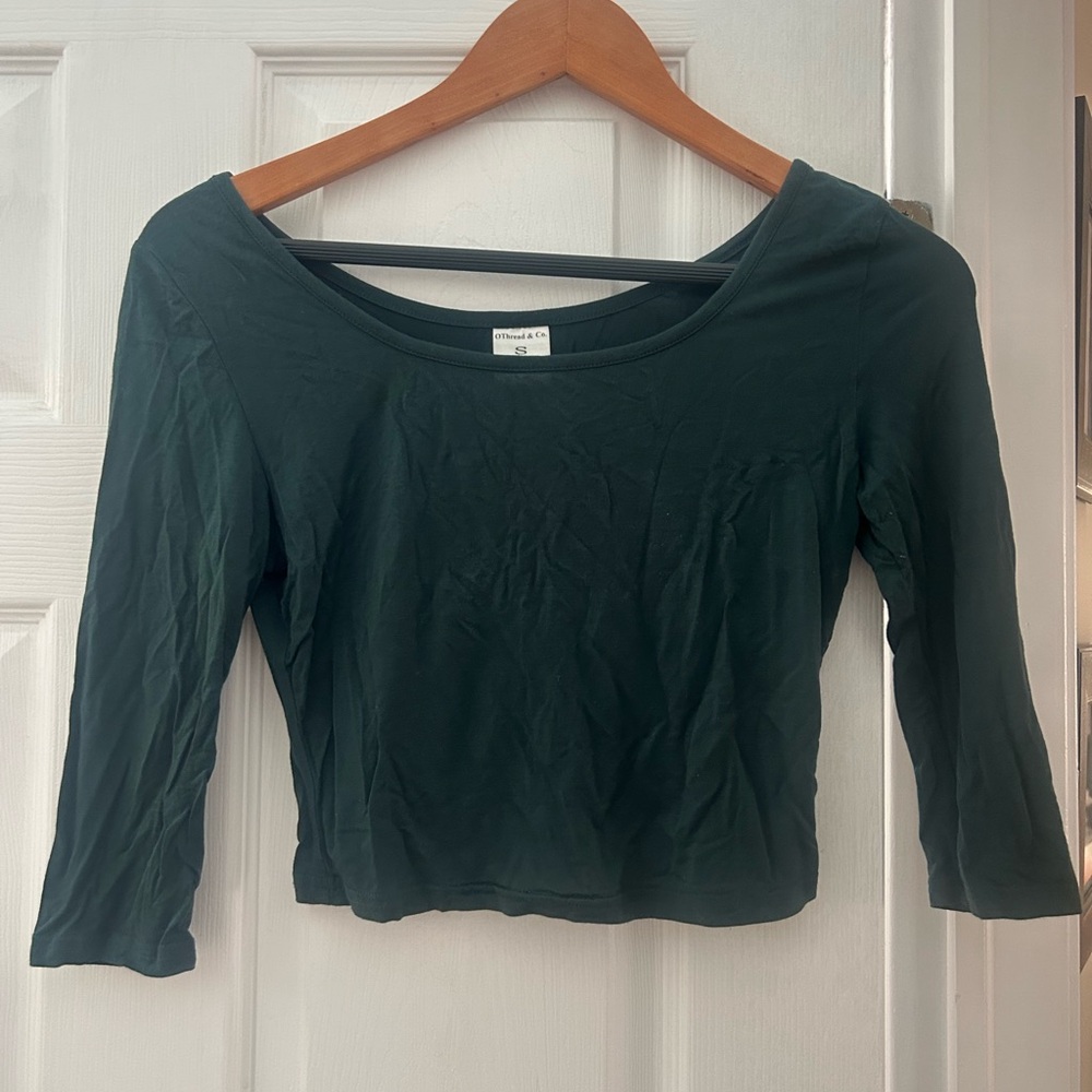 Dark Green Women's Long Sleeve Crop Top